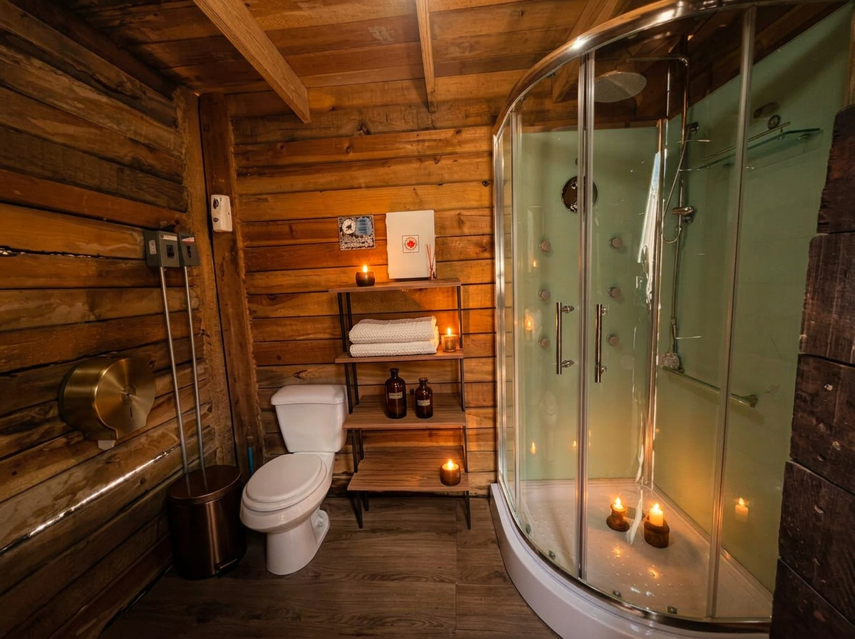 Baño rústico con regadera de hidromasaje